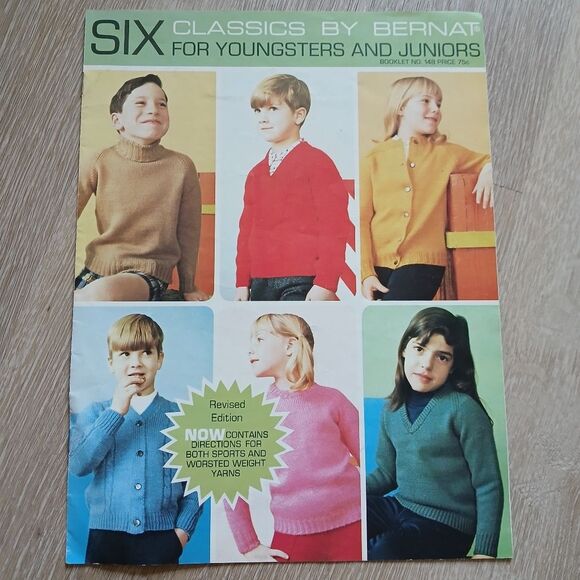 Vintage Mid Modern Bernat Knitting Pattern Booklet Youngsters Juniors Classic - Picture 1 of 6